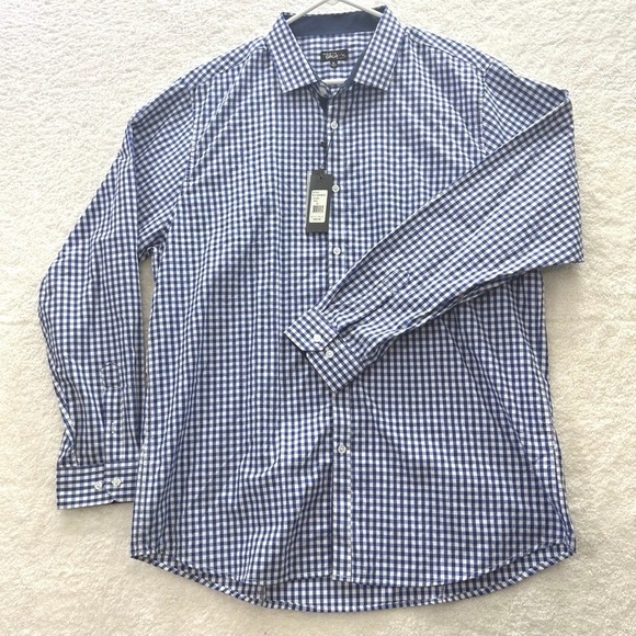 Galaxy By Harvic Other - Galaxy by Harvic Mens XL‎ Slim Fit Gingham Button Down Shirt Navy White NWT